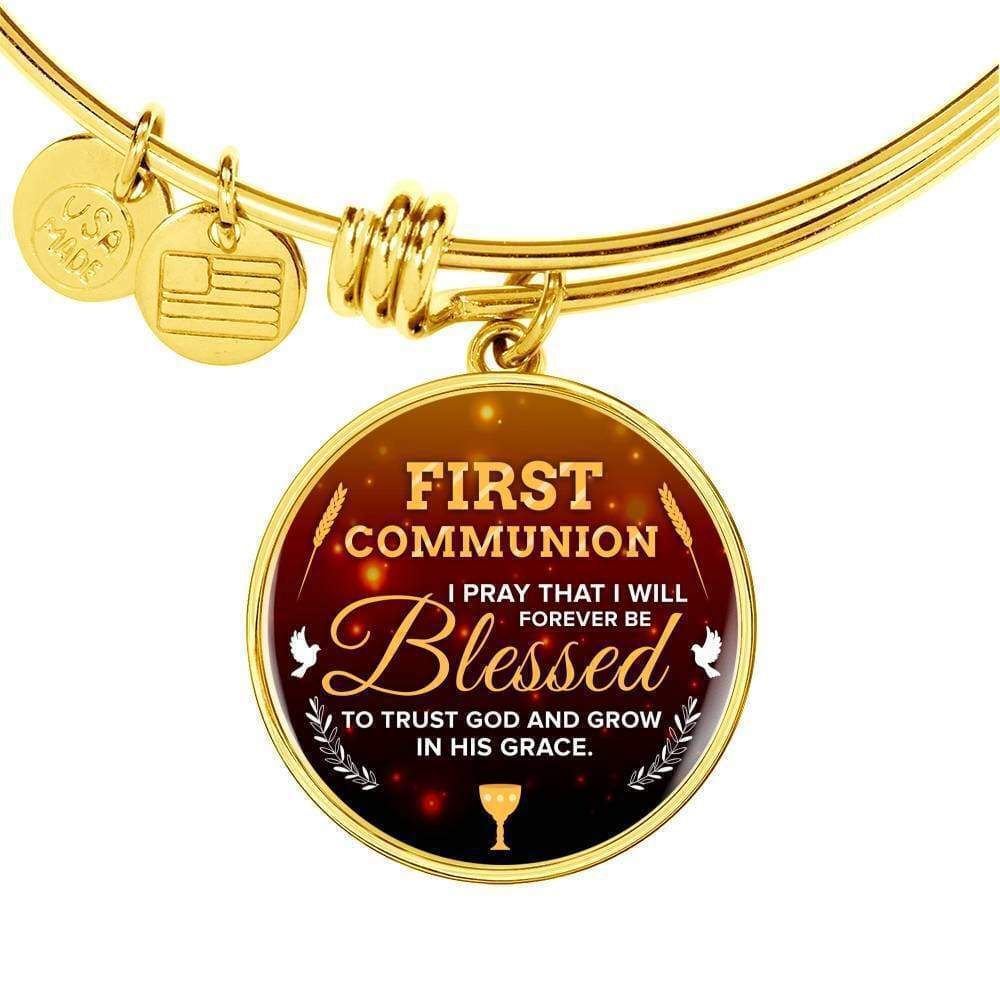 Forever Be Blessed First Communion Personalized Engraved Gold Circle Bangle B